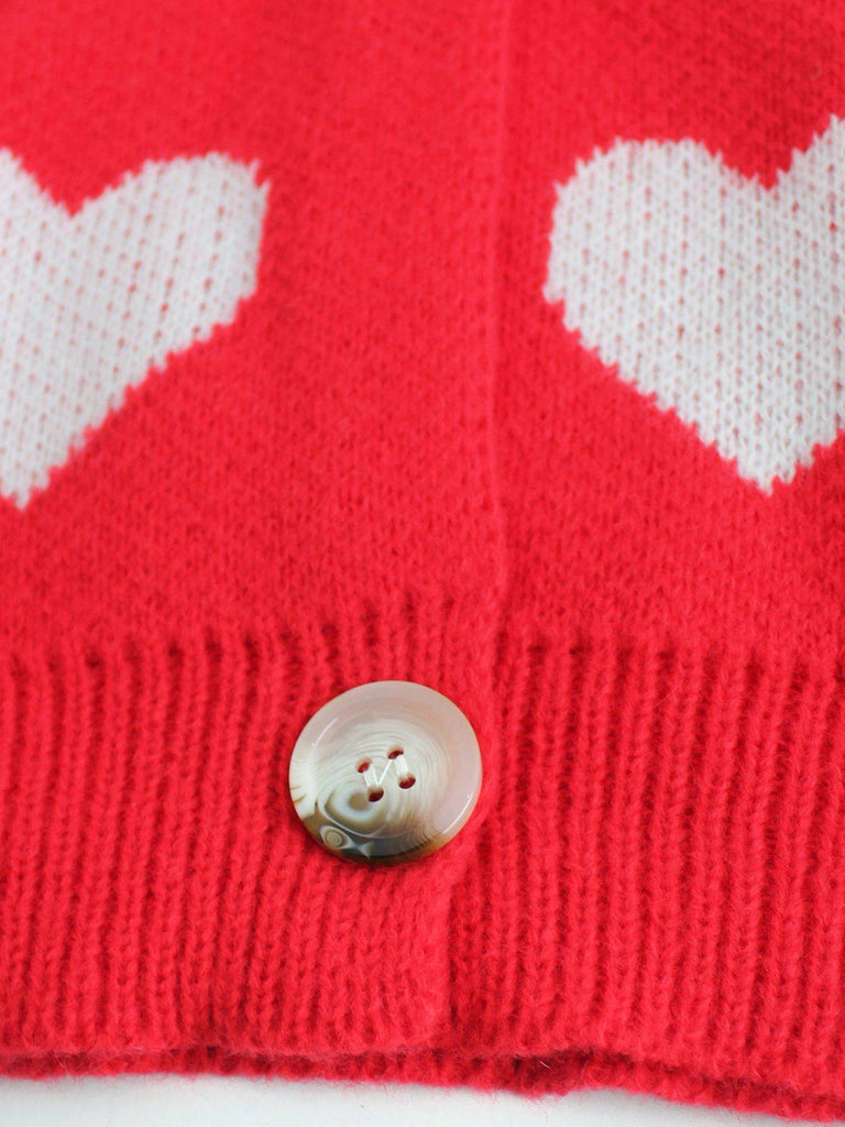 1950s Valentine's Day Heart Print Knit Cardigan - vintage fashion, retro style