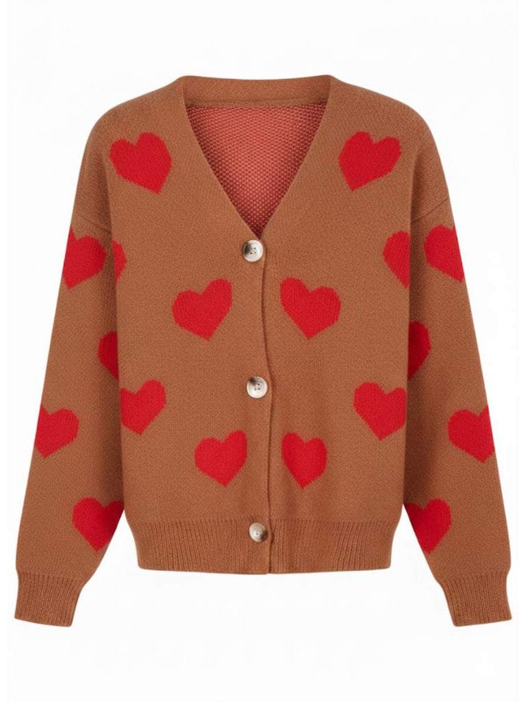 1950s Valentine's Day Heart Print Knit Cardigan - vintage fashion, retro style