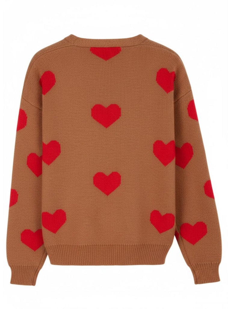 1950s Valentine's Day Heart Print Knit Cardigan - vintage fashion, retro style