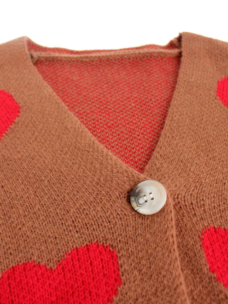 1950s Valentine's Day Heart Print Knit Cardigan - vintage fashion, retro style