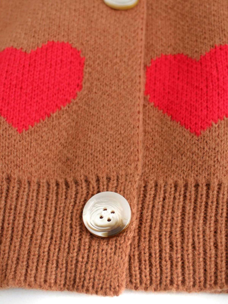 1950s Valentine's Day Heart Print Knit Cardigan - vintage fashion, retro style