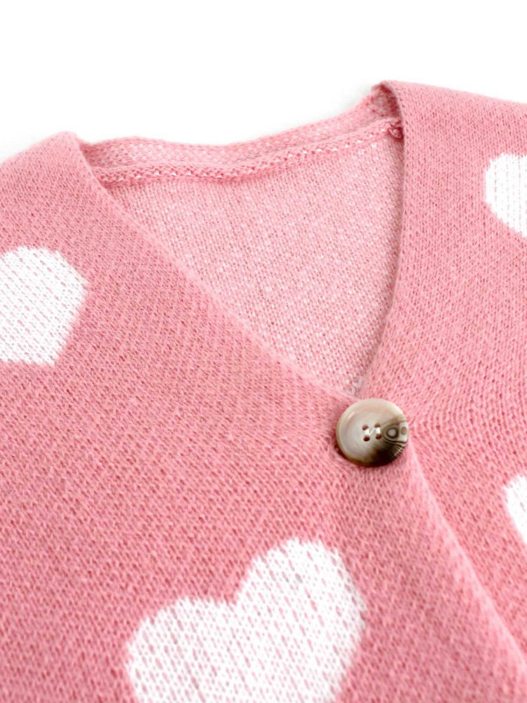 1950s Valentine's Day Heart Print Knit Cardigan - vintage fashion, retro style