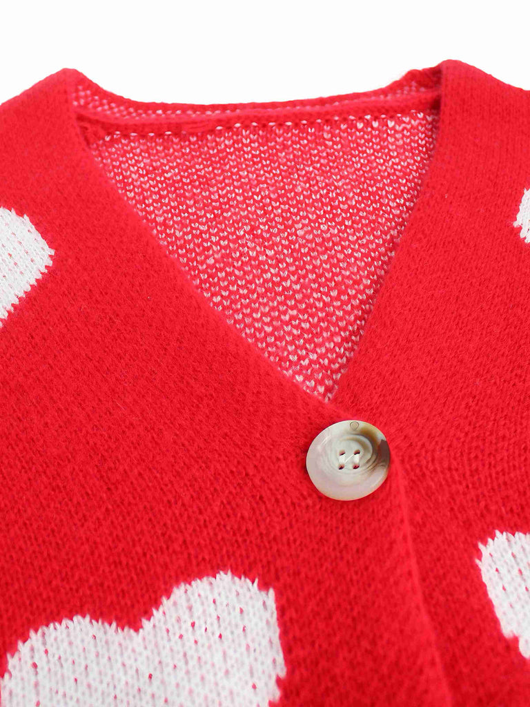 1950s Valentine's Day Heart Print Knit Cardigan - vintage fashion, retro style