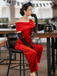 1950s Velvet Off Shoulder Button Jumpsuit - vintage jumpsuit, retro fashion