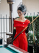 1950s Velvet Off Shoulder Button Jumpsuit - vintage jumpsuit, retro fashion