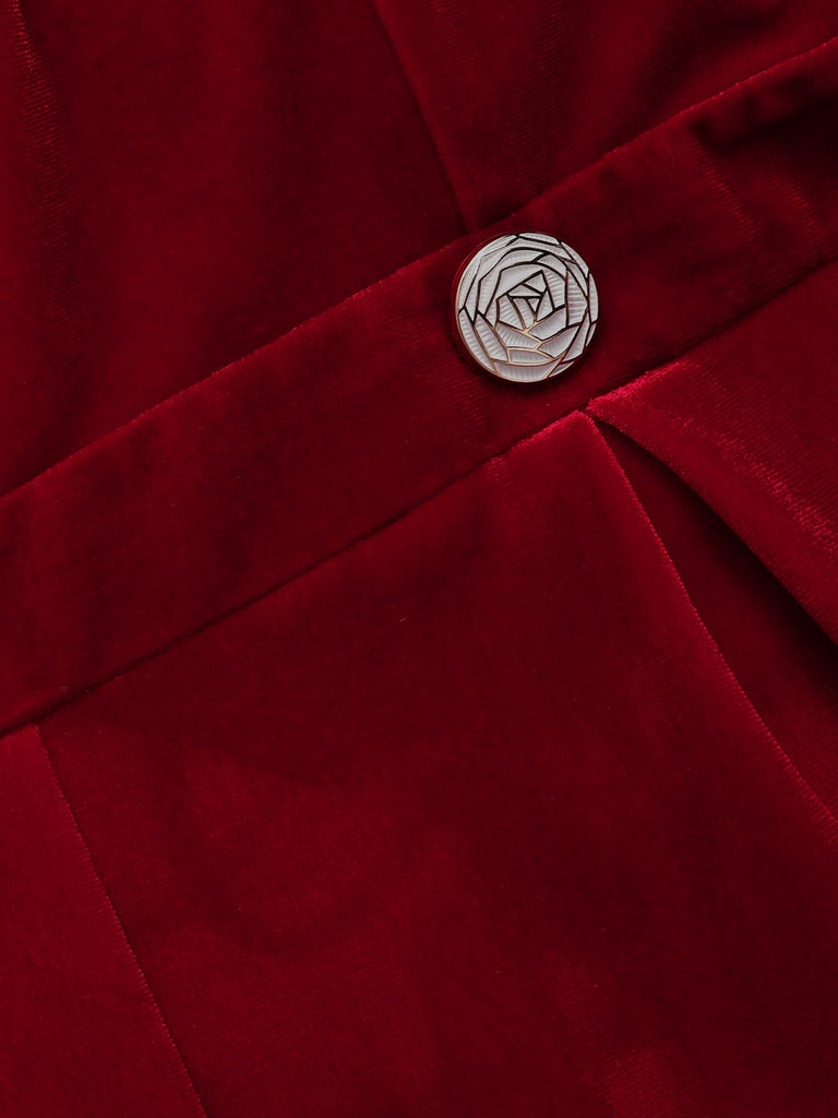 1950s Velvet Off Shoulder Button Jumpsuit: timeless 1950s elegance she makes her own