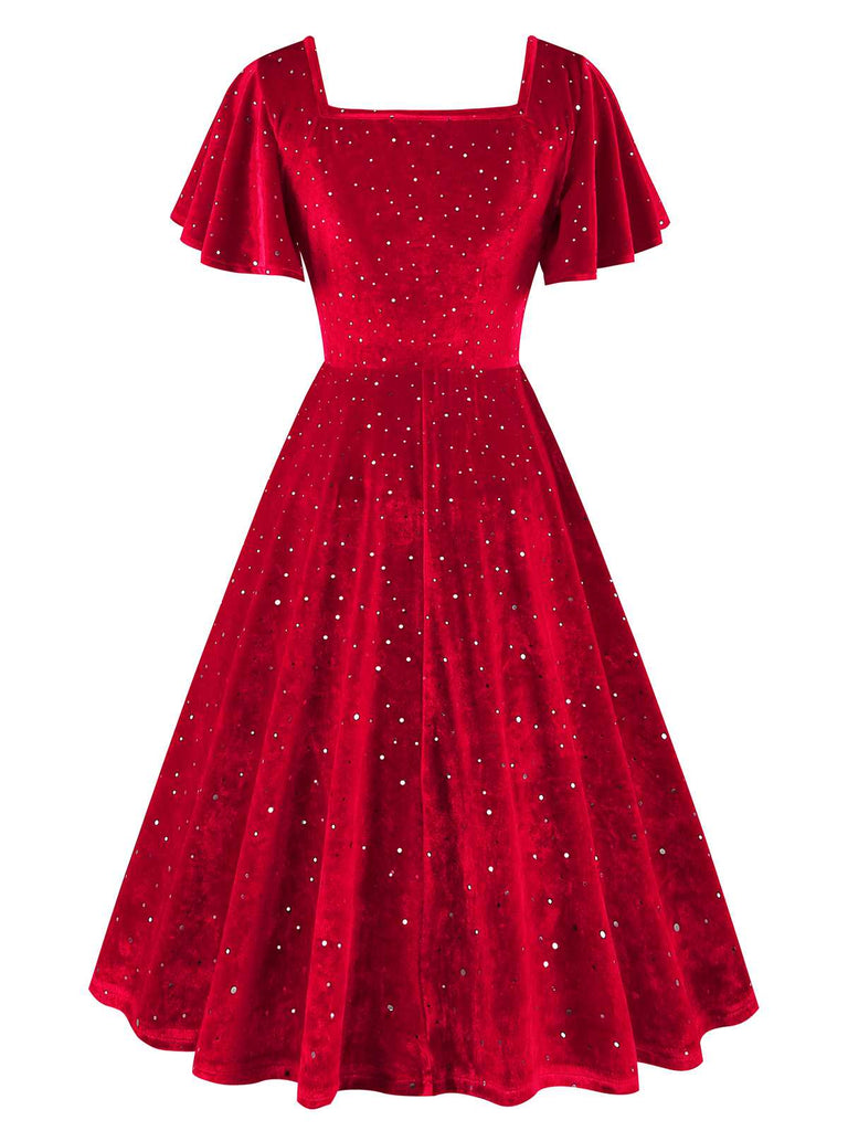 This 1950s Velvet Sparkling Solid A-Line Dress wraps her in 1950s elegance, one twirl at a time