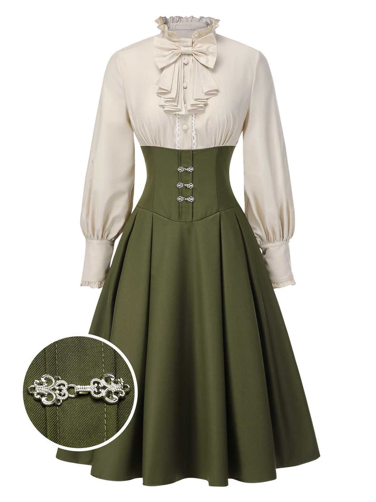 1950s Victorian Bow Tie Ruffled Long Sleeve Dress - vintage dress, retro fashion, rockabilly