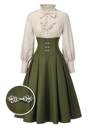 1950s Victorian Bow Tie Ruffled Long Sleeve Dress - vintage dress, retro fashion, rockabilly