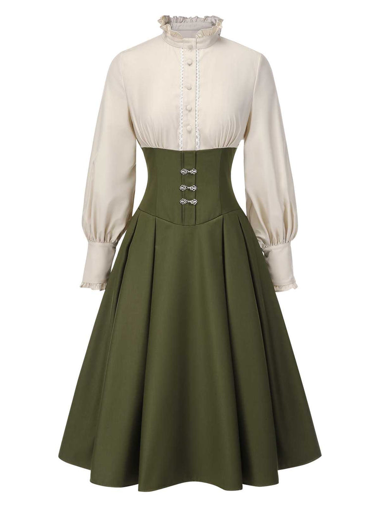 1950s Victorian Bow Tie Ruffled Long Sleeve Dress - vintage dress, retro fashion, rockabilly