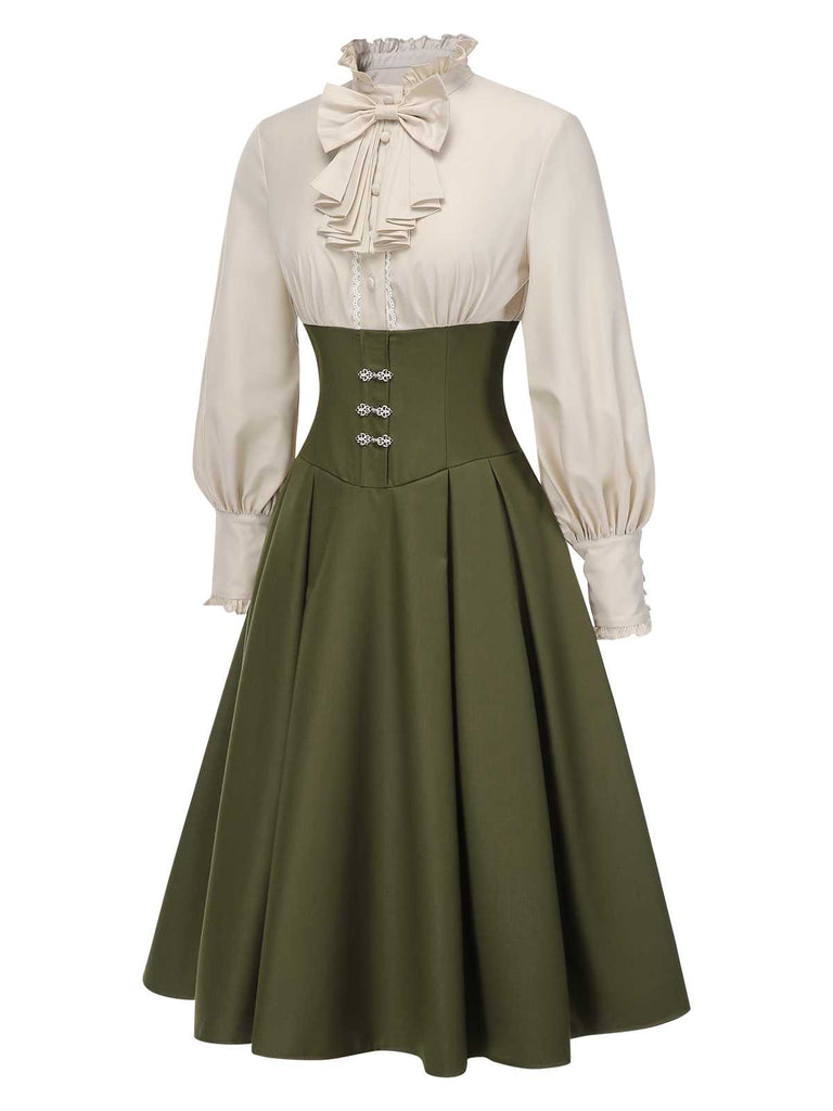 1950s Victorian Bow Tie Ruffled Long Sleeve Dress - vintage dress, retro fashion, rockabilly