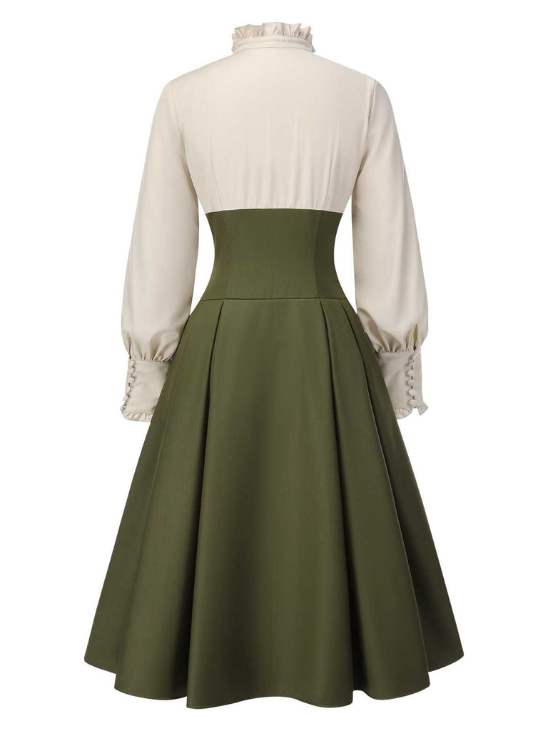 1950s Victorian Bow Tie Ruffled Long Sleeve Dress - vintage dress, retro fashion, rockabilly