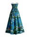 Blue 1950s Water Lily Sweetheart Strapless Dress, vintage dress, retro fashion, rockabilly, pin-up fashion - perfect for women who love vintage and retro fashion
