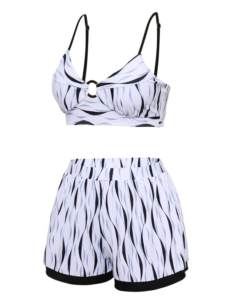 1950s Water Ripple Patchwork Strap Swimsuit, vintage swimsuit, pin-up swimwear - perfect for women who love vintage and retro fashion