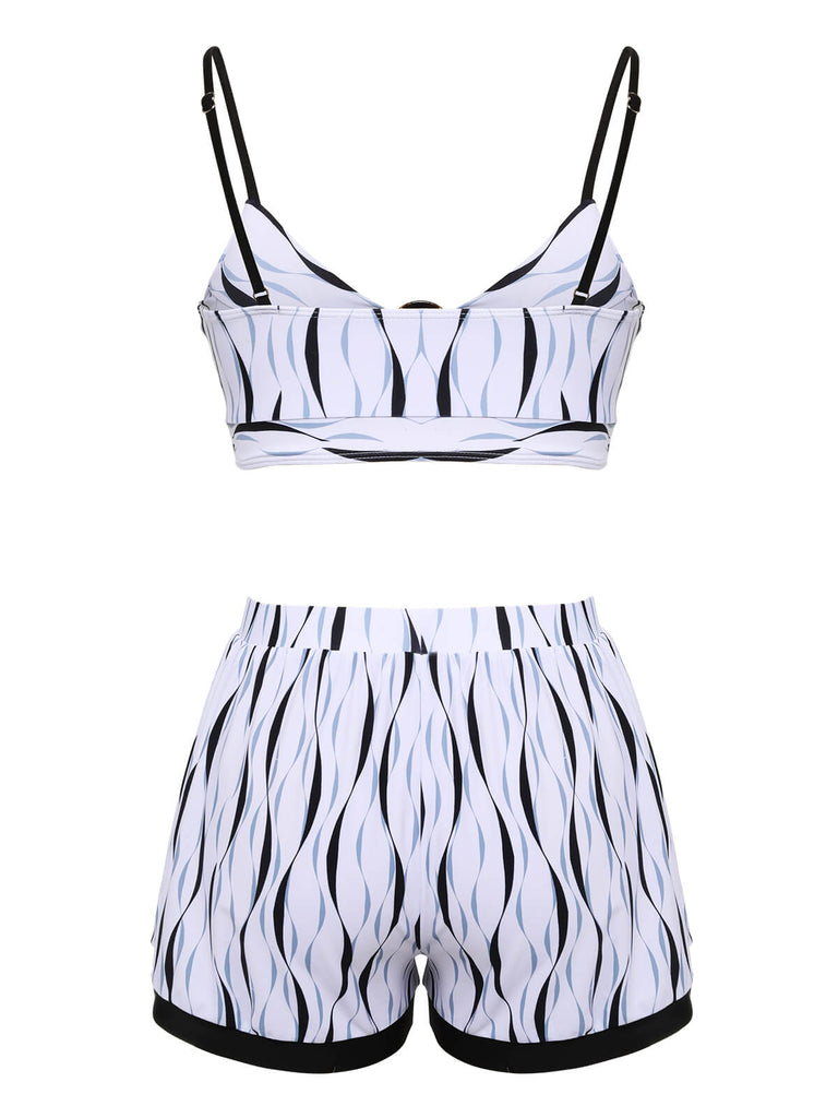 1950s Water Ripple Patchwork Strap Swimsuit, vintage swimsuit, pin-up swimwear - perfect for women who love vintage and retro fashion