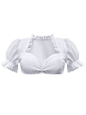 White 1950s Solid Sweetheart Neck Puff Sleeve Crop Top - vintage fashion, retro style, pure white