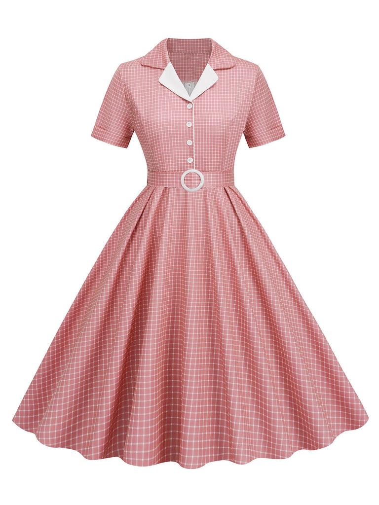 1950s Window Pane Plaid Lapel Swing Dress — the kind of 1950s dress that makes strangers smile