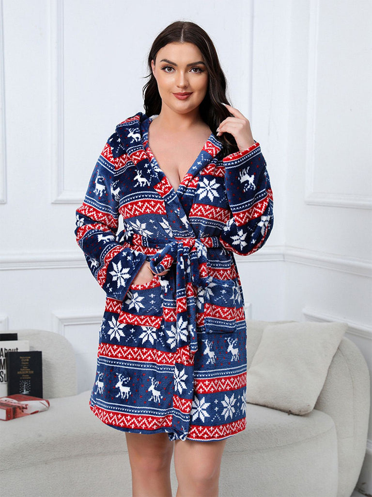 1950s Winter Print Plush Hooded Robe - vintage fashion, retro style