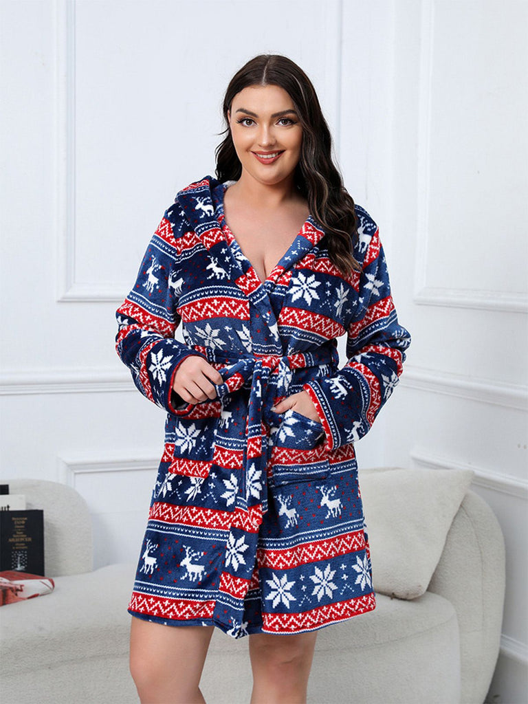 1950s Winter Print Plush Hooded Robe - vintage fashion, retro style