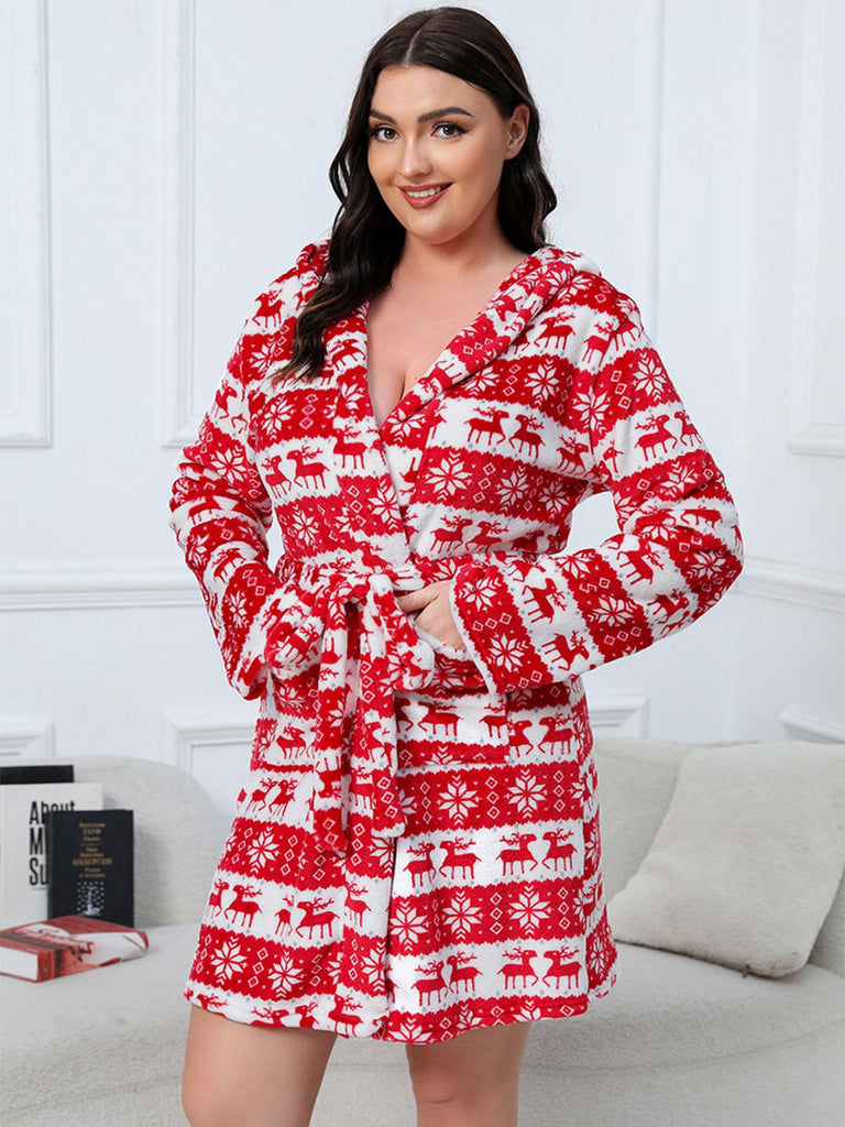 1950s Winter Print Plush Hooded Robe - vintage fashion, retro style