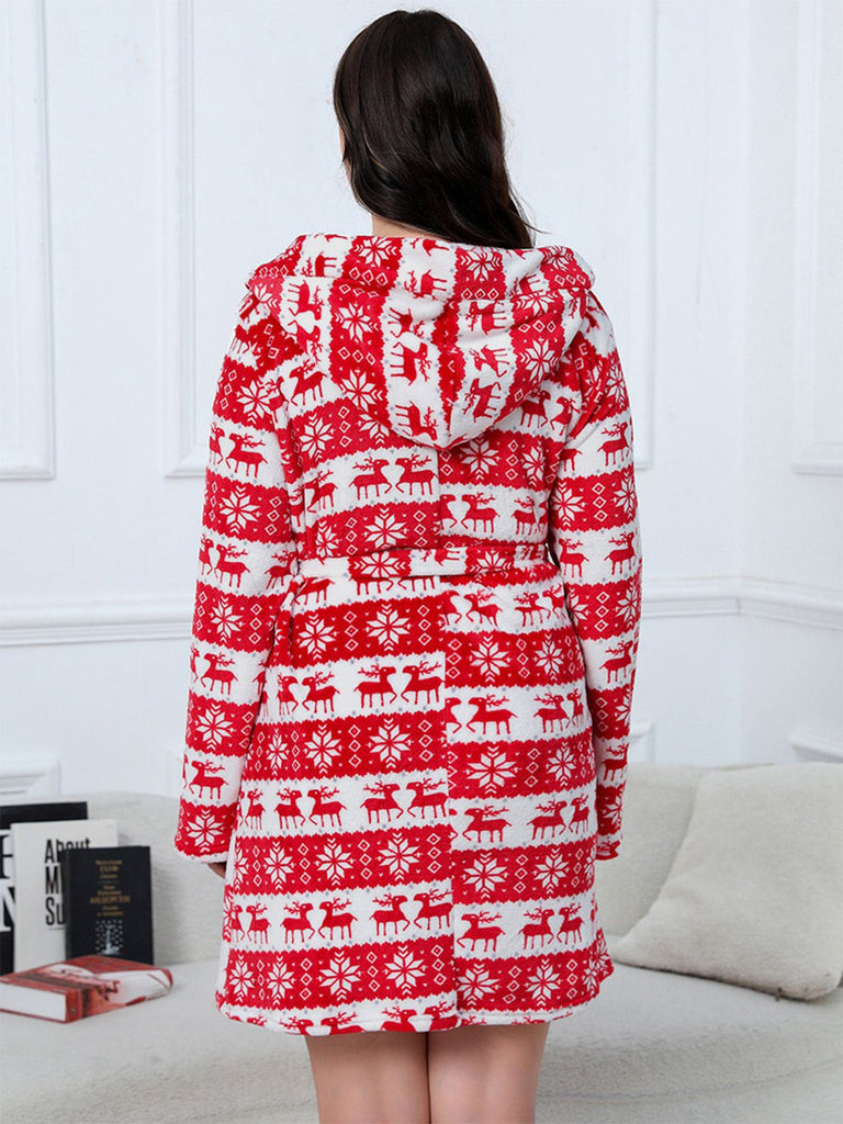 1950s Winter Print Plush Hooded Robe - vintage fashion, retro style
