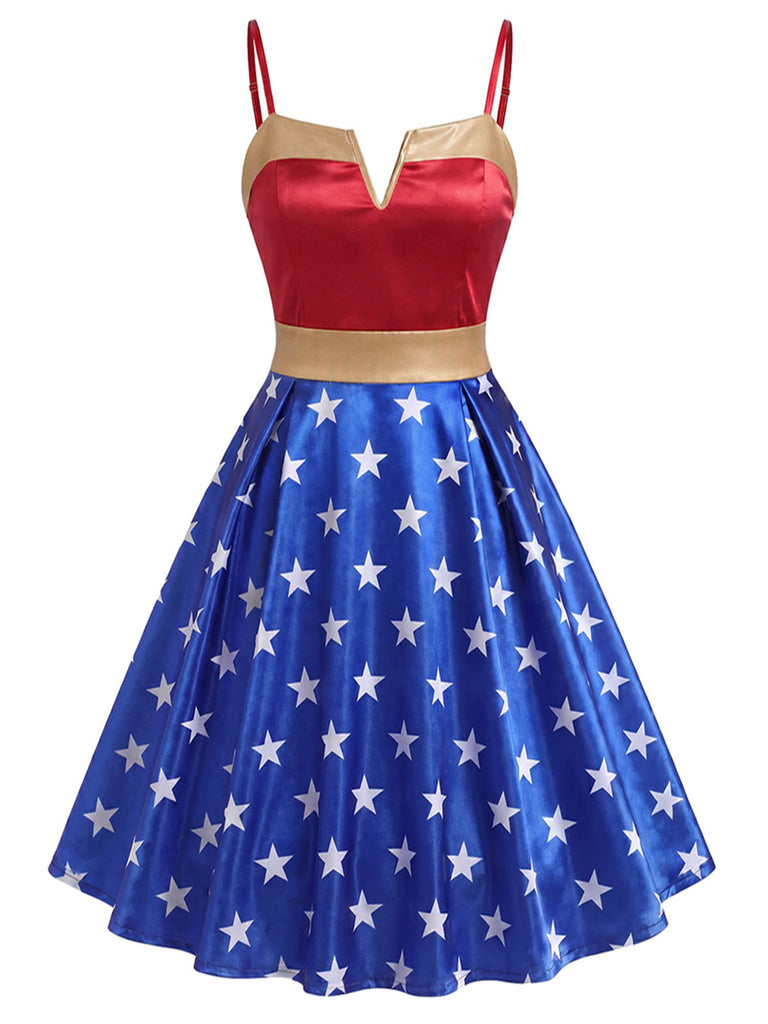 1950s Wonder Woman Star Print Swing Party Dress, vintage dress, retro fashion, rockabilly, pin-up fashion - vintage inspired fashion