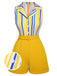 1950s Yellow White Blue Striped Lapel Romper, vintage romper, retro jumpsuit - perfect for women who love vintage and retro fashion