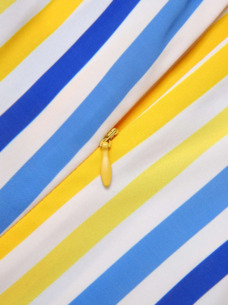 1950s Yellow White Blue Striped Lapel Romper, vintage romper, retro jumpsuit - perfect for women who love vintage and retro fashion