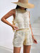 2PCS Beige 1960s Crochet Sleeveless Drawstring Shorts Set - vintage fashion, retro style