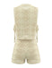2PCS Beige 1960s Crochet Sleeveless Drawstring Shorts Set - vintage fashion, retro style