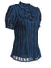 2PCS Navy Blue 1960s Stand Collar Shirt & Solid Wrap Skirts - vintage skirt, retro style