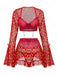 2PCS Red 1960s Heart Bow Ruffled Valentine's Pajamas - vintage fashion, retro style, elegant red