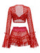 2PCS Red 1960s Heart Bow Ruffled Valentine's Pajamas - vintage fashion, retro style, elegant red