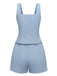 2PCS 1960s Wide Strap Button Square Neck Top & Shorts - vintage fashion, retro style