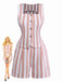2pcs Khaki 1960s Striped Square Neck Sleeveless Vest & Shorts - vintage fashion, retro style