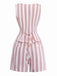2pcs Khaki 1960s Striped Square Neck Sleeveless Vest & Shorts - vintage fashion, retro style