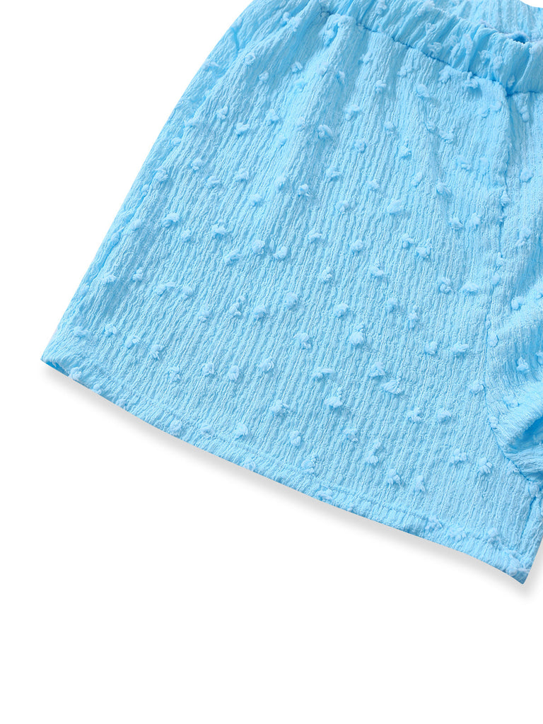 3PCS Sky Blue 1960s Triangle Bikini & Tie Shorts Set - vintage fashion, retro style
