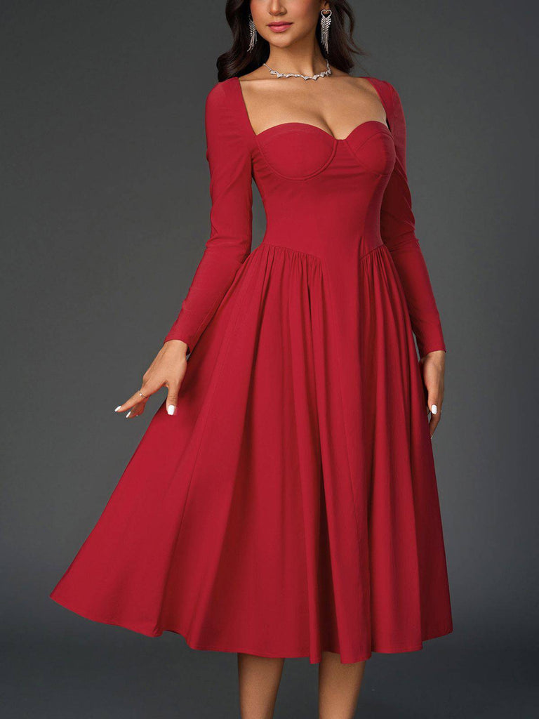 1960s Backless Lace-Up Pleated Midi Dress - vintage dress, retro fashion