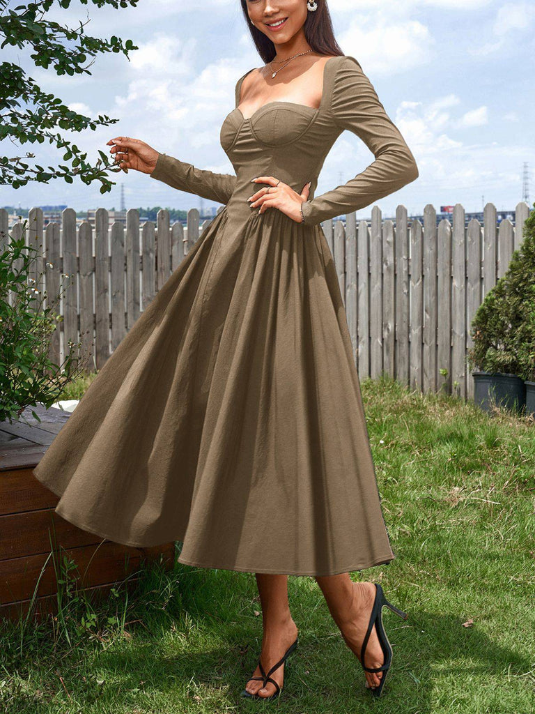 1960s Backless Lace-Up Pleated Midi Dress - vintage dress, retro fashion