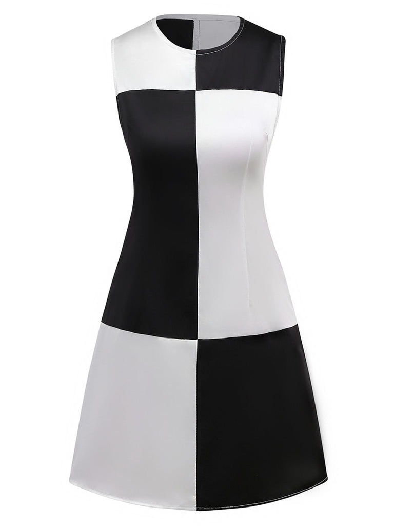 1960s Black And White Color Block Dress - vintage dress, retro fashion, classic black