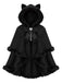 1960s Black Cat Lace Plush Trim Hooded Cloak - vintage fashion, retro style, classic black