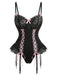 Black 1960s Lace Bow Corset Lingerie Set with Fishnet Stockings - vintage fashion, retro style, classic black