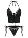 Black 1960s Seashell Detail Tied Halter Tankini Set - vintage fashion, retro style, classic black