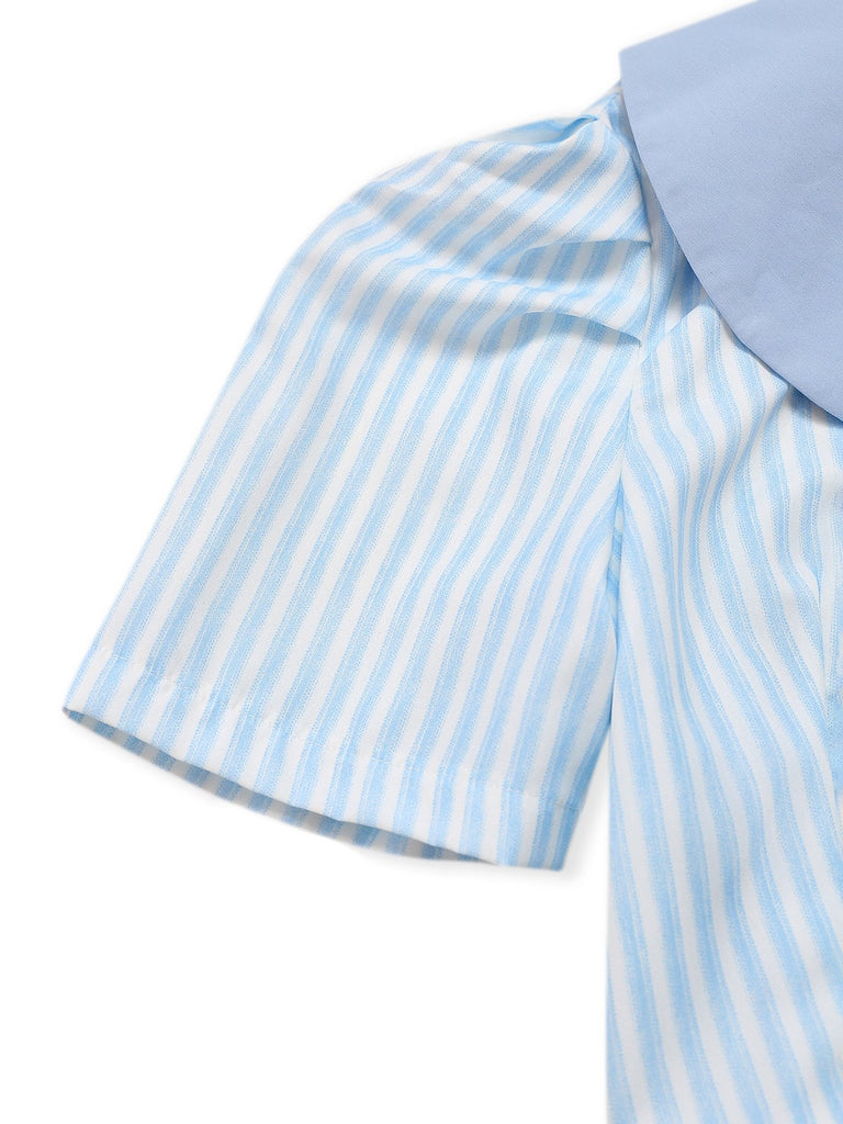 2PCS 1960s Vertical Stripes Peter Pan Collar Blouse & Skirt - vintage skirt, retro style
