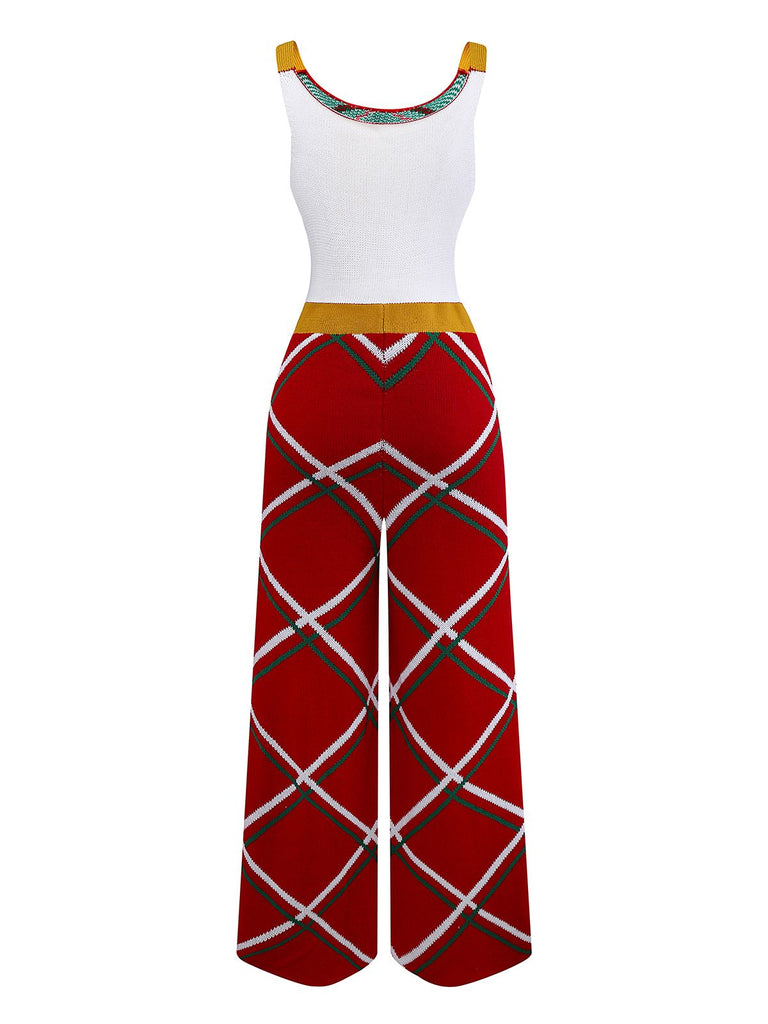 1960s Bow Christmas Plaid Patchwork Jumpsuit - vintage jumpsuit, retro fashion