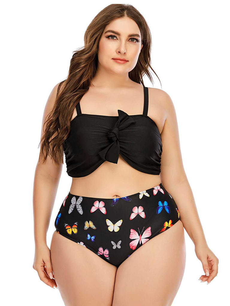 1960s Butterflies Bow Decor Swimsuit: 1960s Riviera elegance, reimagined for her