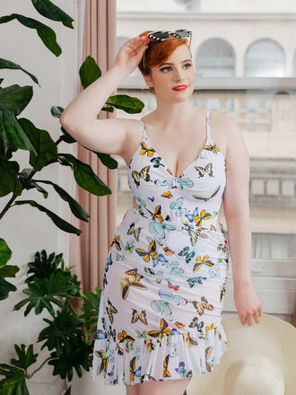 1960s Butterflies Strap One-piece Swimsuit & Cover-up Skirt: timeless style reimagined