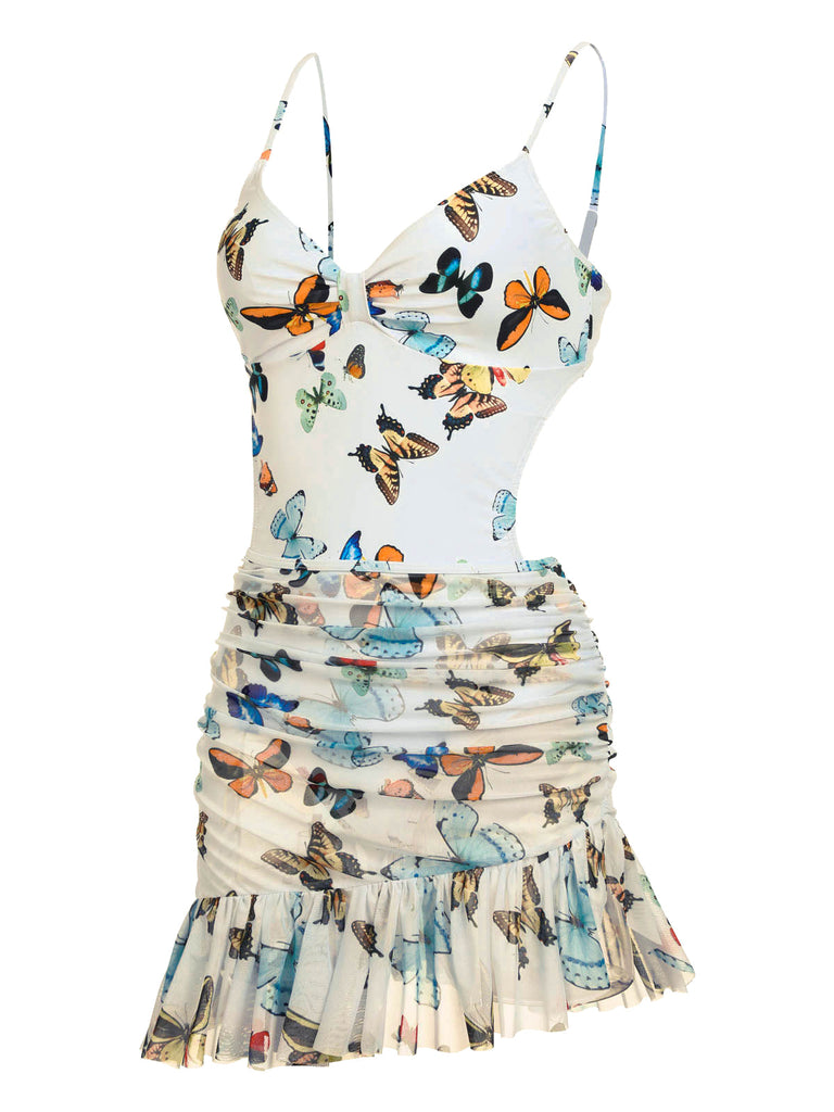 1960s Butterflies Strap One-piece Swimsuit & Cover-up Skirt — vintage elegance for the modern woman