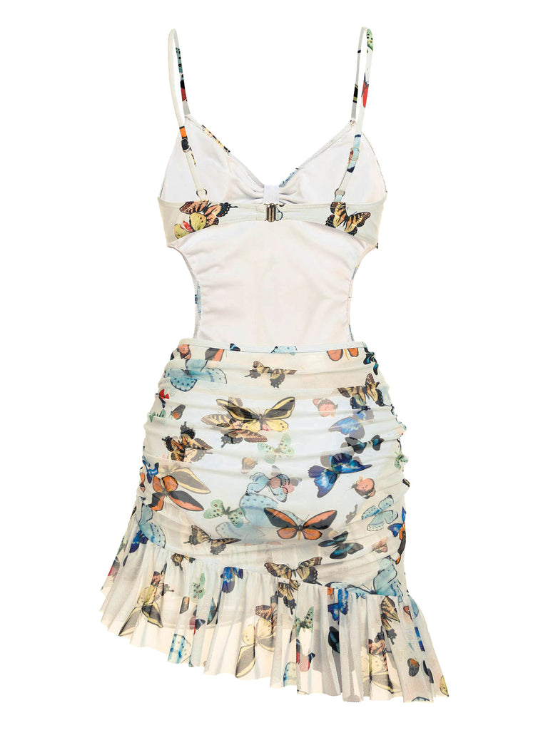 1960s Butterflies Strap One-piece Swimsuit & Cover-up Skirt: timeless style reimagined