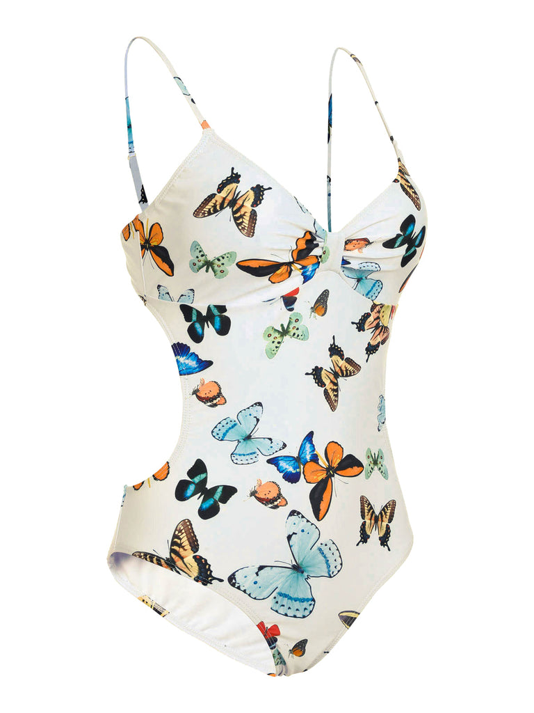 1960s Butterflies Strap One-piece Swimsuit & Cover-up Skirt: timeless style reimagined